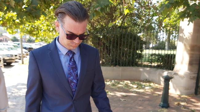 Alexander Manojlovic, 40, of Berrima, NSW, arrives at the Goulburn District Court for the first day of his trial. Manojlovic, a former English, drama and music teacher at Bowral High School, is accused of raping a former student. Picture: Craig Dunlop