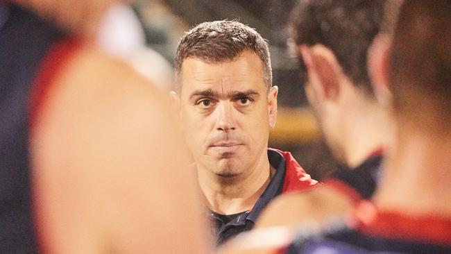 Jarrod Cotton addresses his troops during the West Adelaide mauling. Picture: Matt Loxton