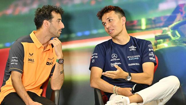 McLaren's Australian driver Daniel Ricciardo and Williams' Thai driver Alexander Albon