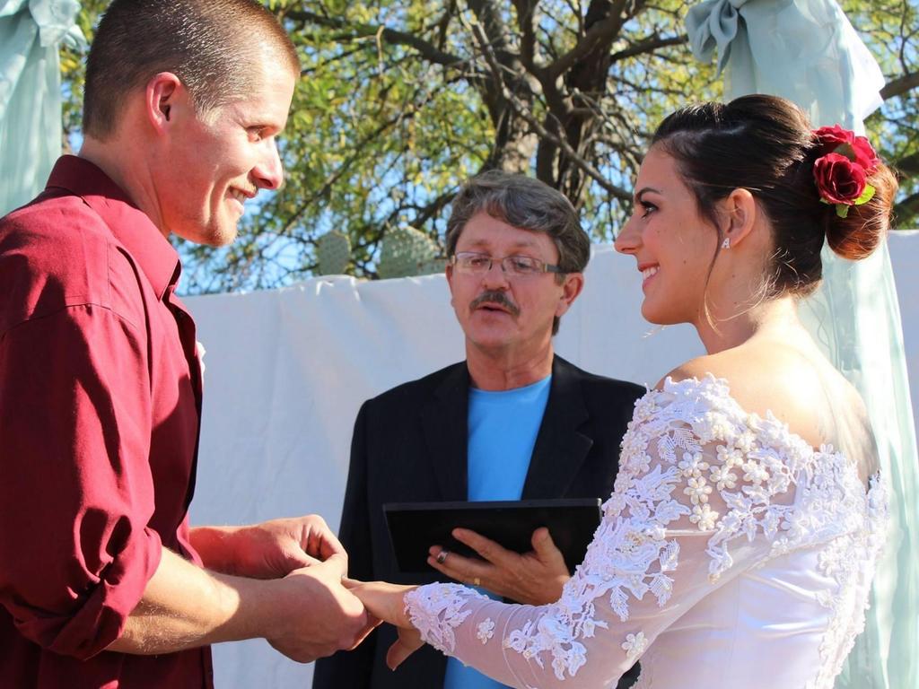 Travis and Hailey on their wedding day. The pair were together for six years before Hailey discovered he had allegedly been cheating. Picture: Caters