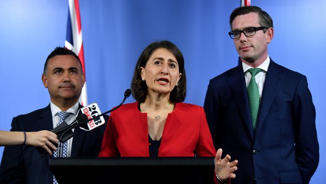 John Barilaro, Gladys Berejiklian and Dominic Perrottet in March 2018. Picture: AAP