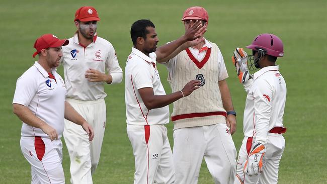 Mahesh Kodamullage celebrates a wicket for Preston. Picture: Andy Brownbill