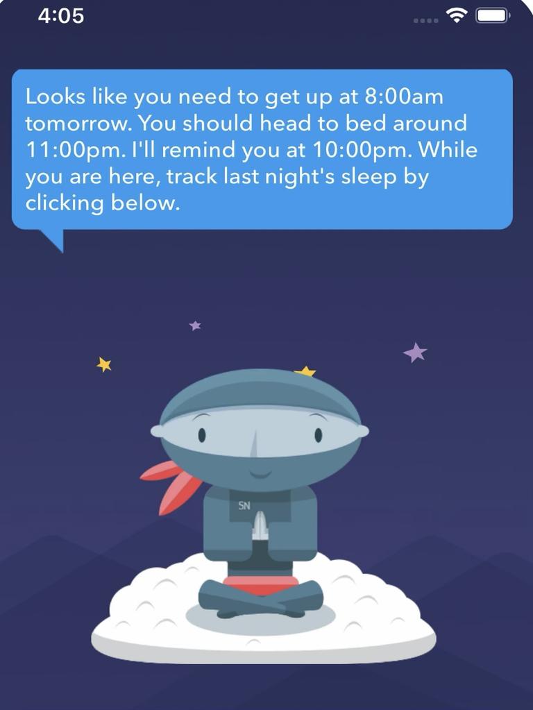 A screen grab from the Sleep Ninja app which is aimed at kids with insomnia. Supplied