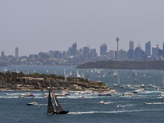 InfoTrack leads the fleet at the start of the Sydney to Hobart Yacht race, seen from North Head in Sydney, Thursday, December 26, 2019. (AAP Image/Mick Tsikas) NO ARCHIVING