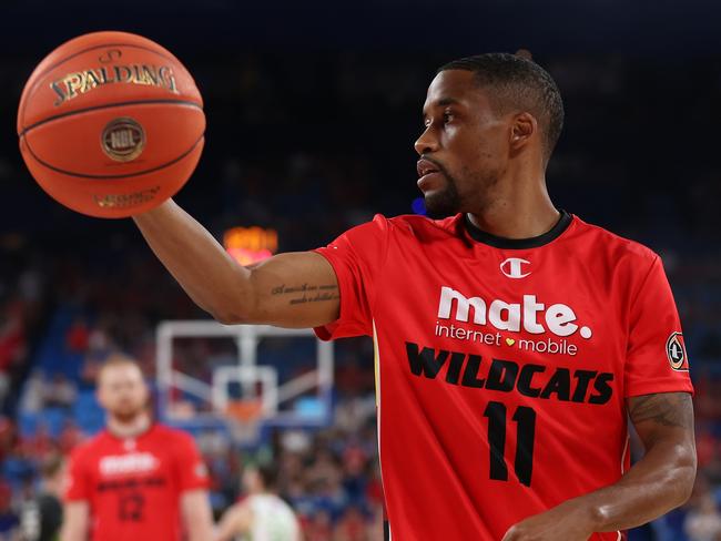 PERTH, AUSTRALIA - JANUARY 13: Bryce Cotton of the Wildcats warms up before the round 15 NBL match between Perth Wildcats and South East Melbourne Phoenix at RAC Arena, on January 13, 2024, in Perth, Australia. (Photo by Paul Kane/Getty Images)