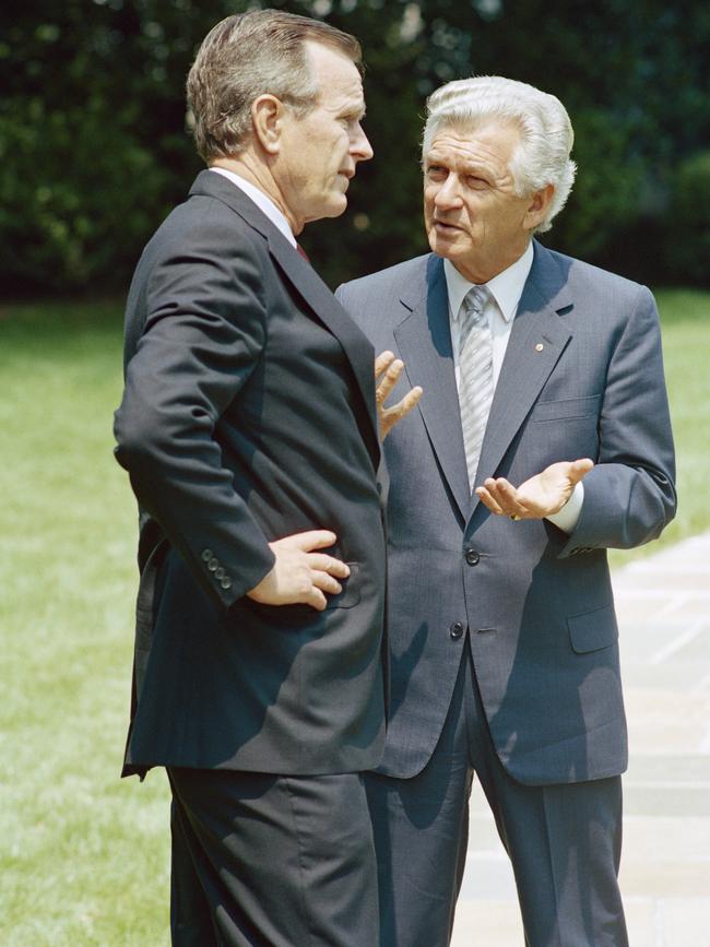 George Bush and Bob Hawke in Washington in 1989. Picture: National Archives of Australia