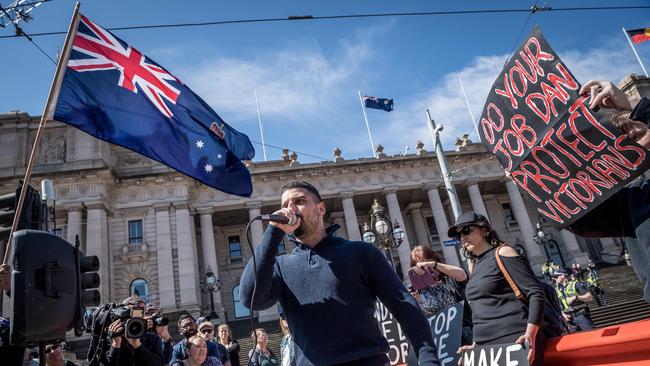 Mr Yemini at a rally in Melbourne. Picture: Jake Nowakowski