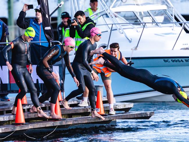 Competitors in the Ironman 70.3 Tasmania in Hobart Picture: Linda Higginson