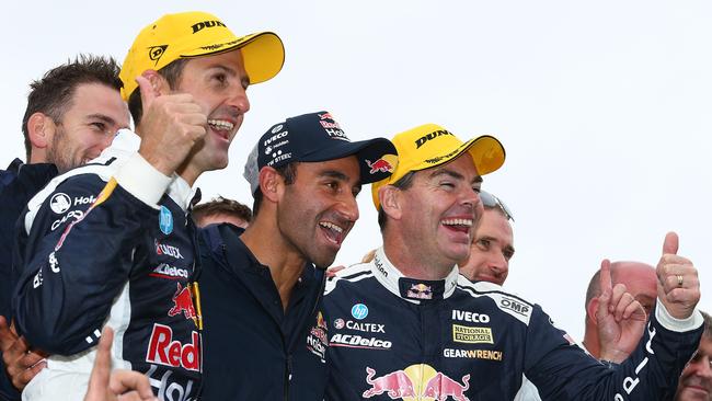 Jamie Whincup and Craig Lowndes with the Red Bulls team. Picture: Robert Cianflone/Getty