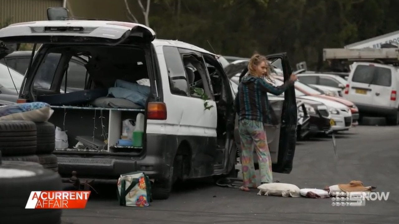 Alisha has been living in the van for four years, travelling along the NSW coast and picking up work where she can. Picture: A Current Affair