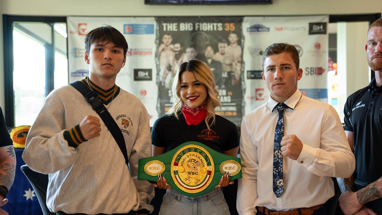 Anuson Thonglueang and Stoneleigh Jackson square off ahead of their WBC World Youth Welterweight title fight. Picture: Tanner Smith Videography