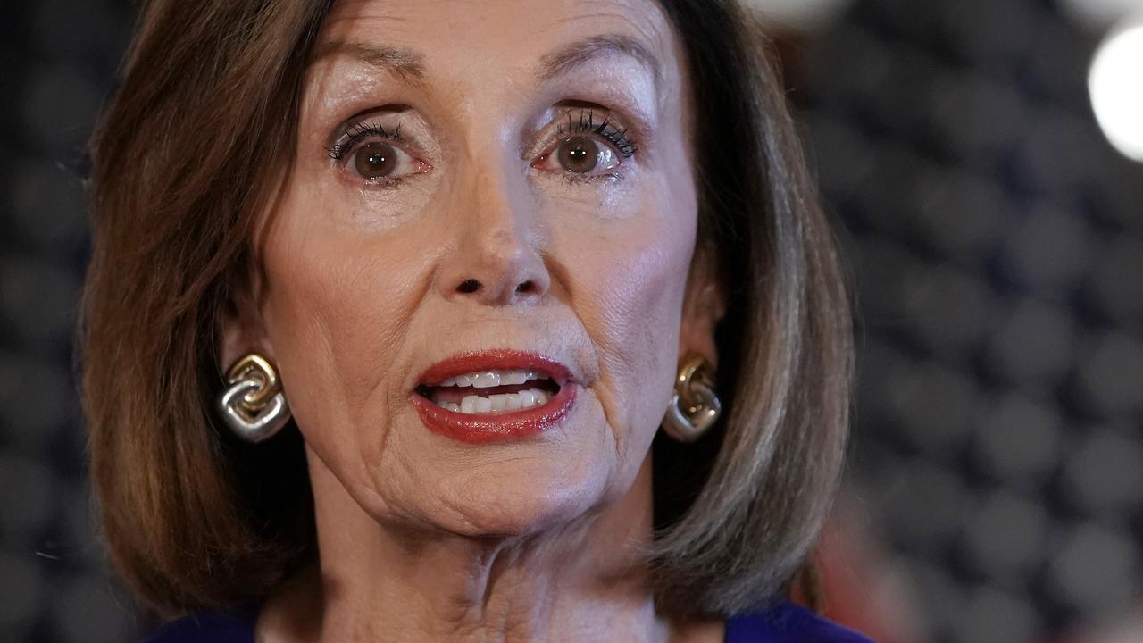 House Speaker Nancy Pelosi announcing the impeachment inquiry today. Picture: Getty Images/AFP