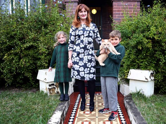 28/06/2017: Claire Valtwies (42) at her home in Russell Lea, Sydney, with her children  Kirby (6), and Joseph (9). Claire is part of the sandwich generation, raising her own children while helping to care for elderly parents, working almost full time and volunteering around the edges.Pic by James Croucher