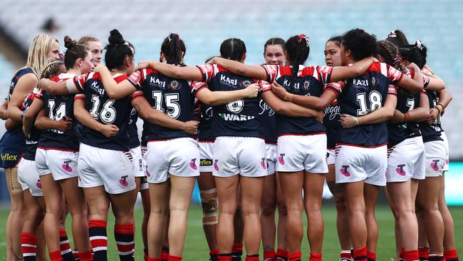 The Sydney Roosters will be out to stop Brisbane from winning a three-peat of NRLW premierships in the grand final on Sunday. Picture: Cameron Spencer/Getty Images.