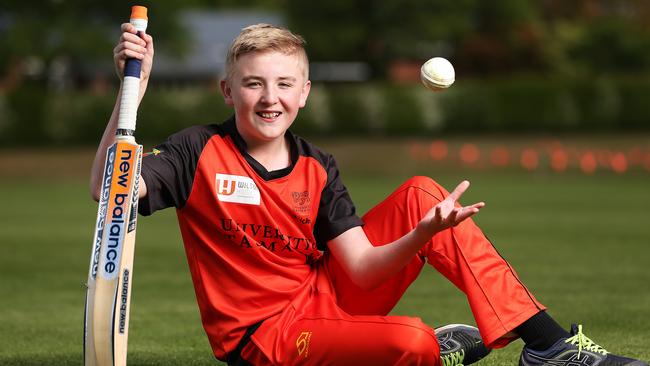 University cricket club player Seth Denny, 13, took a remarkable 8-5 including a hat-trick and then scored 33 not out. Picture: Zak Simmonds