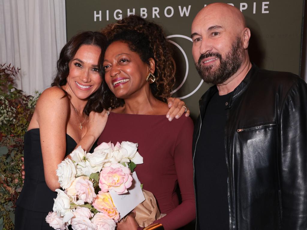 The Duchess of Sussex hugs Kadi Lee at the launch. Picture: Getty Images