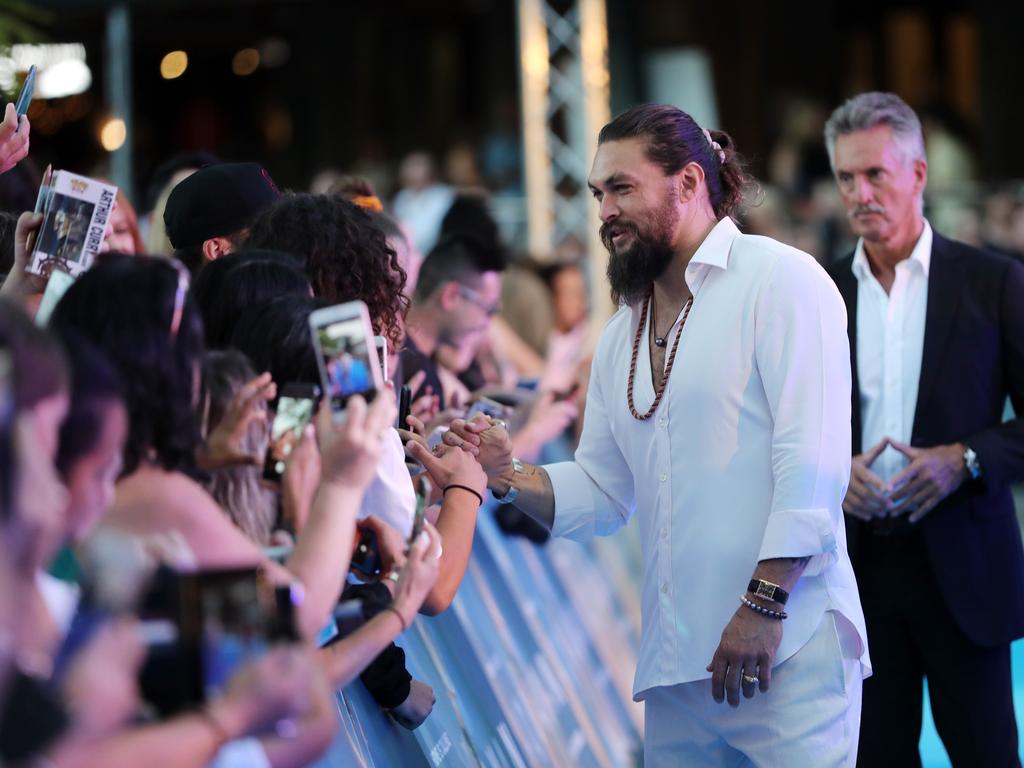 Jason Momoa at the Australian premiere of Aquaman. Picture: Nigel Hallett