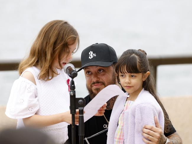 Snooky with his daughters at the launch of the 2024 Sydney New Year's Eve program. Picture: NewsWire / Damian Shaw