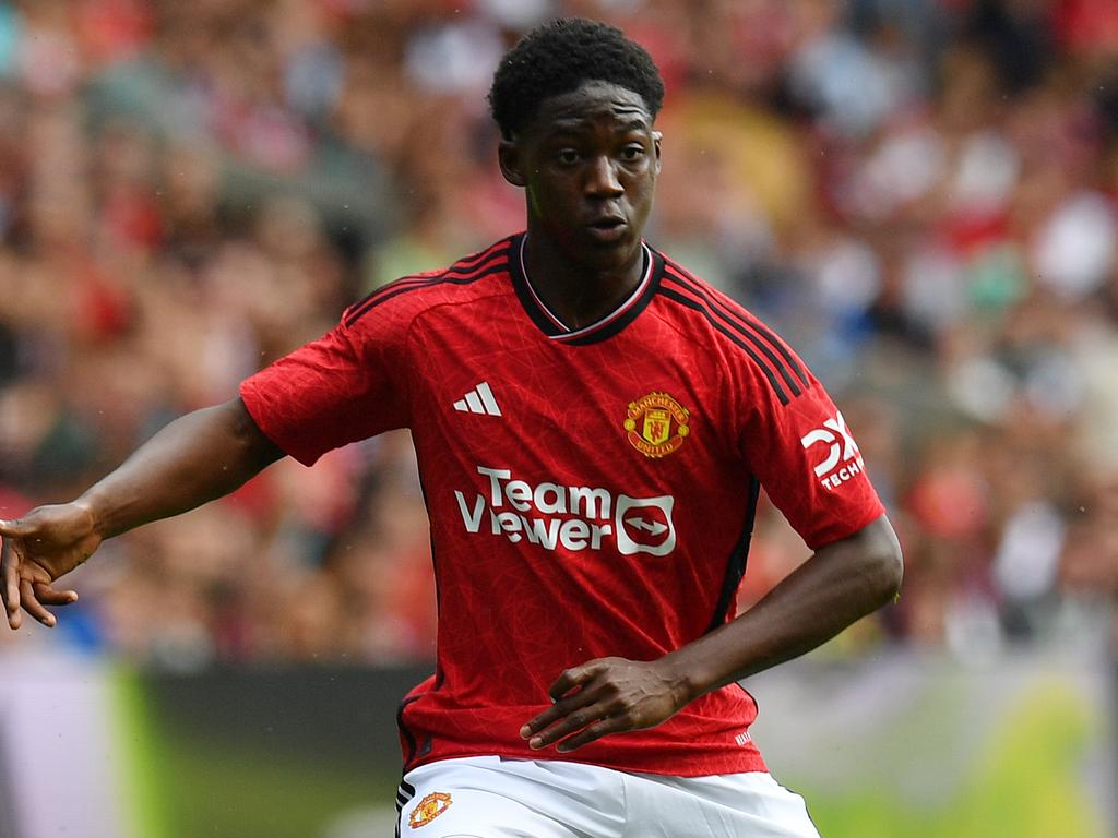 EDINBURGH, SCOTLAND - JULY 19: Kobbie Mainoo of Manchester United in action during the pre-season friendly match between Manchester United and Olympique Lyonnais at BT Murrayfield Stadium on July 19, 2023 in Edinburgh, Scotland. (Photo by Mark Runnacles/Getty Images)