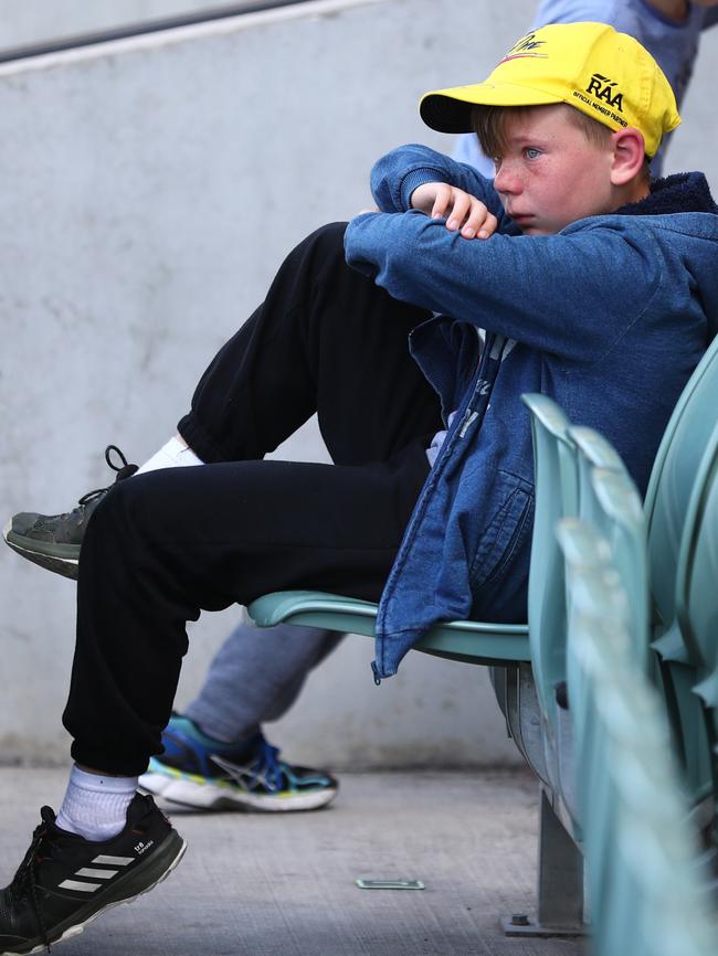 Upset Crows fan, Jethro Cox, 9, contemplates what could have been. Picture: Tait Schmaal