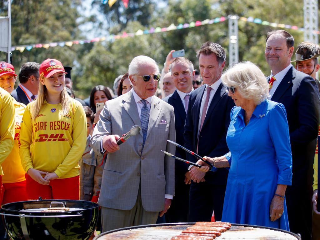 King Charles III and Queen Camilla donned tongs at the NSW Premier’s BBQ on Tuesday. Picture: NewsWire / Nikki Short