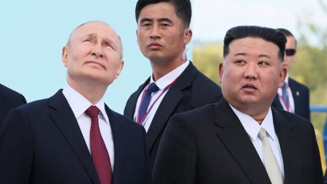 Russian president Vladimir Putin and Kim Jong-un examine a launch pad of Soyuz rockets during their meeting in September.