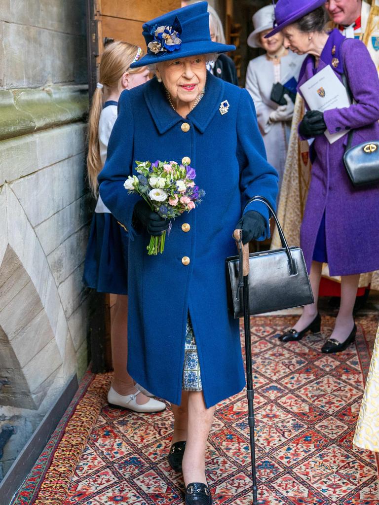 The Queen was seen walking with a cane in October. Picture: ARTHUR EDWARDS / POOL / AFP.