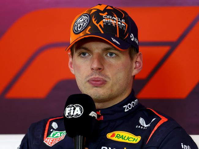 SPA, BELGIUM - JULY 27: Pole position qualifier Max Verstappen of the Netherlands and Oracle Red Bull Racing attends the press conference after qualifying ahead of the F1 Grand Prix of Belgium at Circuit de Spa-Francorchamps on July 27, 2024 in Spa, Belgium. (Photo by Bryn Lennon/Getty Images)