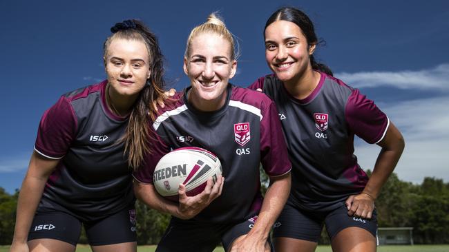 Jessikah Reeves (left) with Ali Brigginshaw and fellow young gun China Polata. Picture: Lachie Millard.