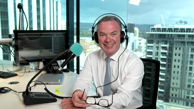 08/11/2019 Retired politician Christopher Pyne in Southern Cross Australia radio studio in Adelaide where he records his podcast series ÔPyne TimeÕ Photo by Kelly Barnes