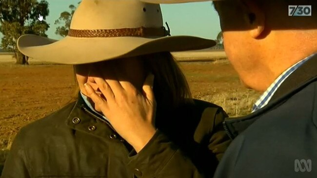 Edwina Robertson in tears with Malcolm Turnbull