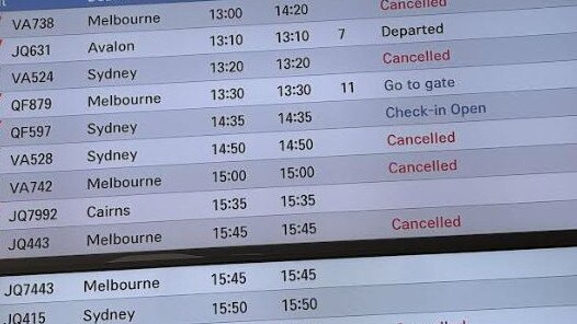 The cancelled flights at the Gold Coast Airport terminal on Wednesday amounted to 120 in and out axed due to Cyclone Alfred.