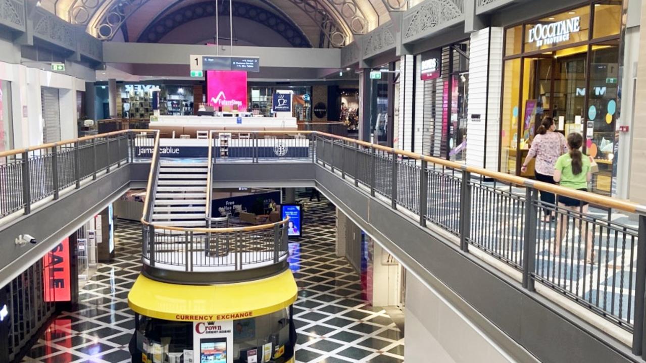 The Sunshine Plaza, along with other major shopping centres, are ghost towns during the current lockdown. Picture: Patrick Woods.