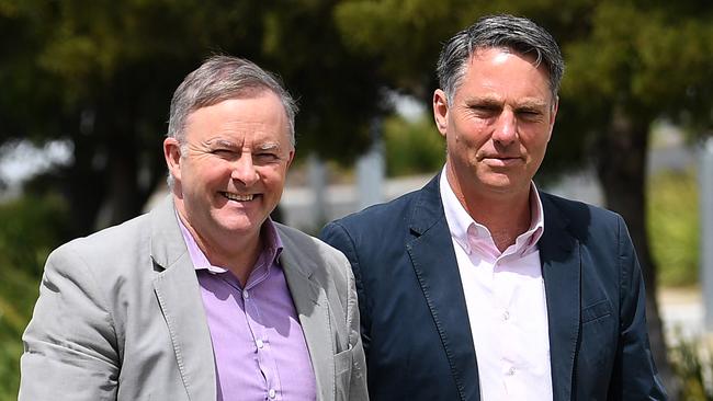 Leader of the Opposition Anthony Albanese (left) and his Deputy Leader Richard Marles at Waurn Ponds Library in Geelong.