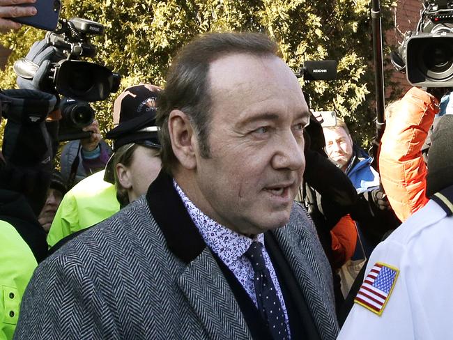 Kevin Spacey leaves a court in Massachusetts in January. Picture: AP