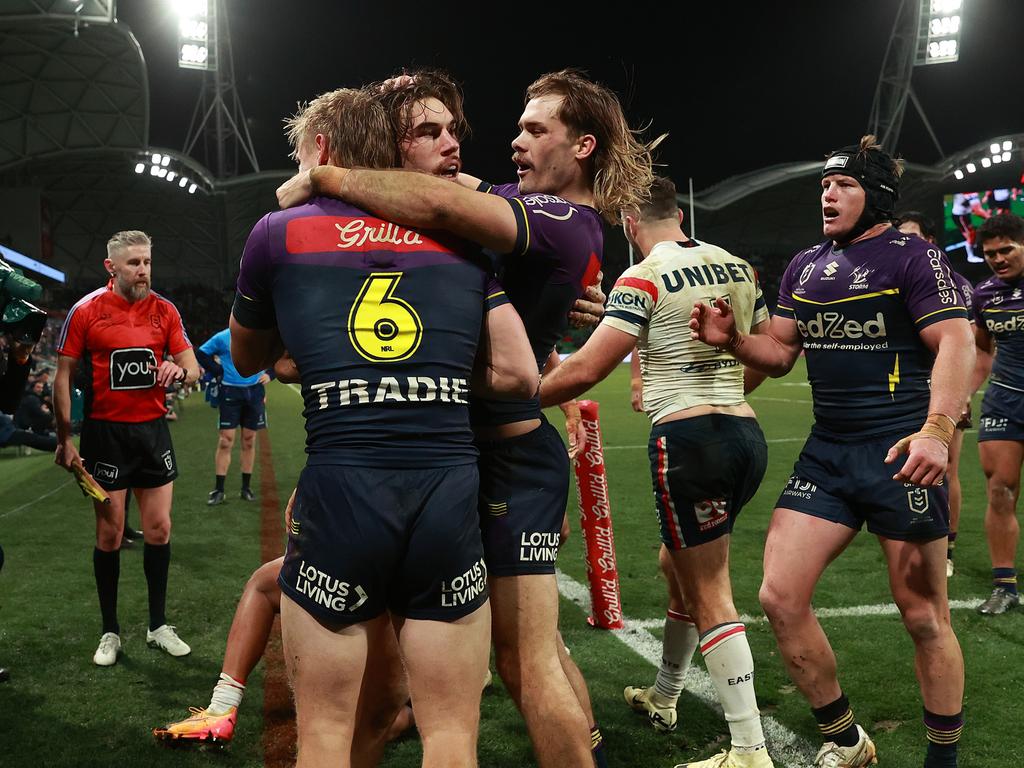 Anderson played one of the best games of his young career, scoring tries and producing try-saving tackles. Picture: Getty Images