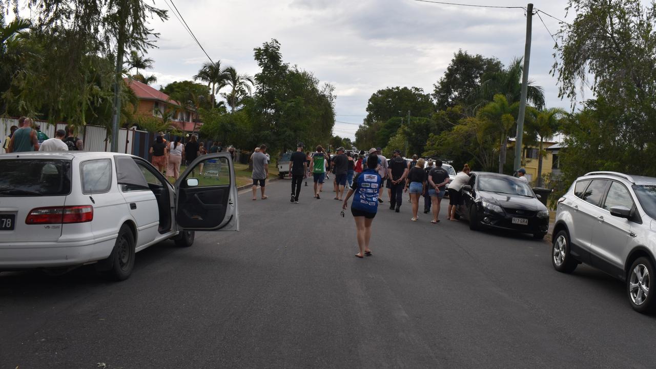 The crowd swarmed multiple addresses in North Rockhampton where alleged thieves are reported to live.