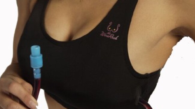 Or for that busy, booze hound lady on the go, the wine rack flask bra. Picture: SUPPLIED