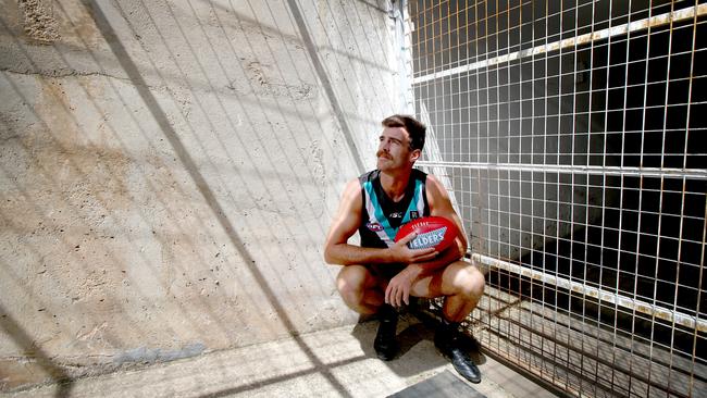 AFL Port Adelaide Football Club player Scott Lycett poses for a portrait during a media opp at Alberton Oval in Adelaide, Wednesday, February 19, 2020. (AAP Image/Kelly Barnes) NO ARCHIVING