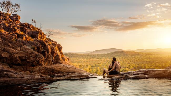 Gunlom Falls. Aboriginal Areas Protection Authority prosecutors allege Parks Australia built a track on the sacred site at Gunlom Falls without permission. Picture: SUPPLIED