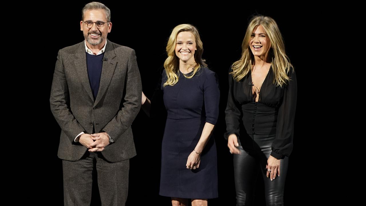 Steve Carell, Reese Witherspoon and Jennifer Aniston will headline Morning Wars. Picture: AP Photo/Tony Avelar