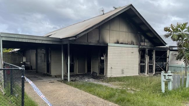 The Ramsay St property remained cordoned off by police the morning after the fire in Garbutt.