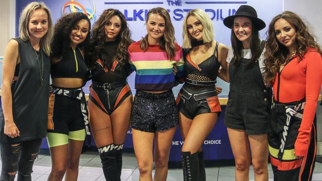 GIRL POWER: The Germein sisters — Clara (left), Ella (centre) and Georgia (second right) — with UK group Little Mix during their UK tour.