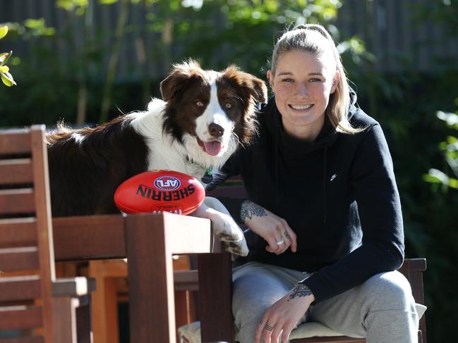 Tayla Harris and her border collie Beans. Picture: Michael Klein