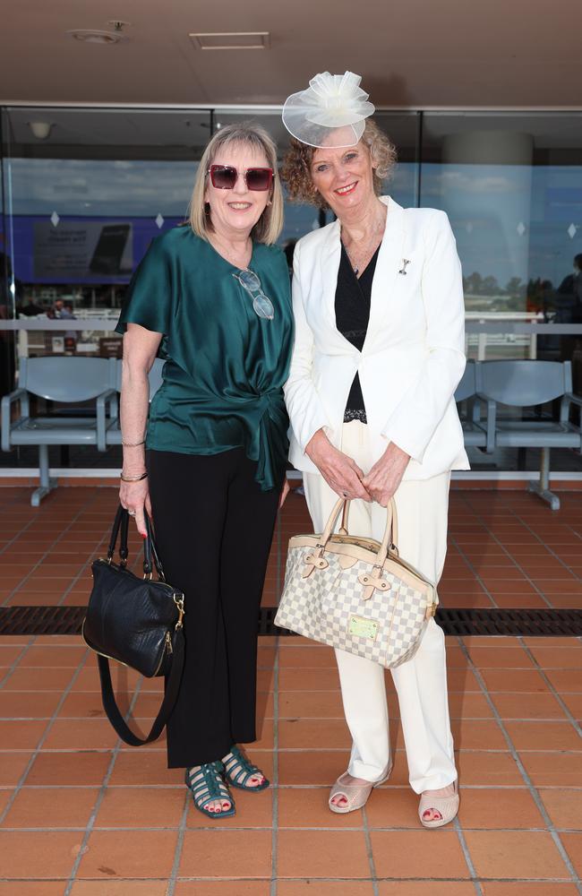 MELBOURNE, AUSTRALIA – OCTOBER 16 2024 Debbie and Sheryl at the Caulfield Social race day at Caulfield racecourse on Wednesday 16th October, 2024 Picture: Brendan Beckett