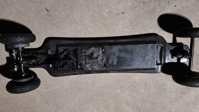 A fire started from charging an electric skateboard has left a 12-year-old with serious smoke inhalation. Picture: supplied