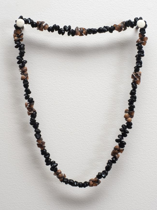 A black crow and button shell necklace made by Ashlee Murray and showcased as part of a new exhibition at Bett Gallery. Picture: Jack Bett