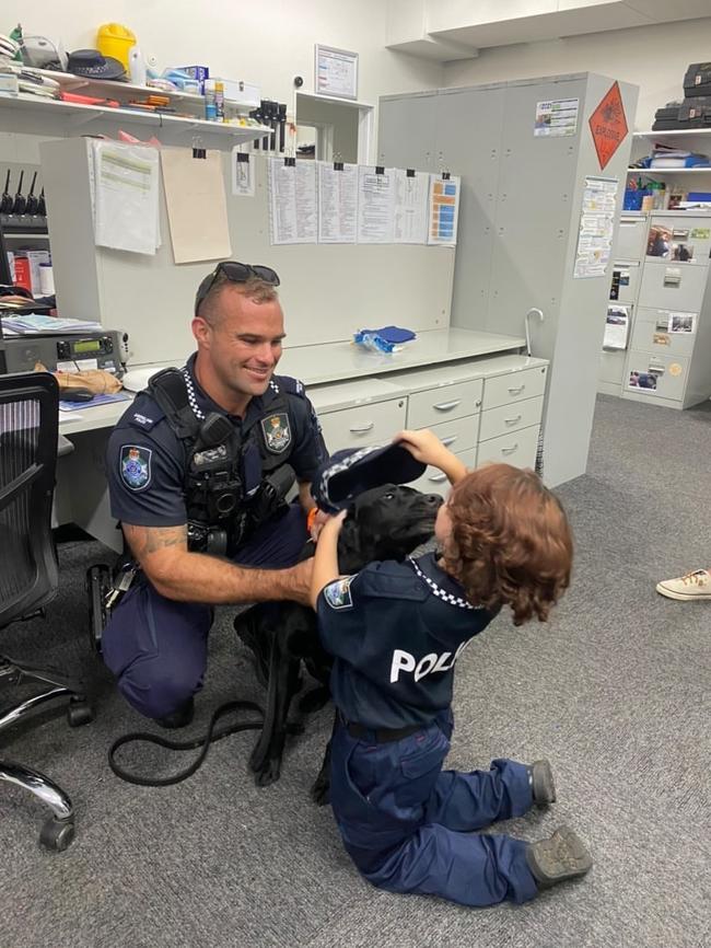 Savannah Burns with PD Neptune at the Gatton Police Station. Photo: QPS