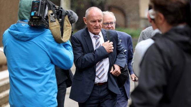 Chris Dawson surrounded by media on the day of the first day of his trial on May 9. Picture: NCA NewsWire / Damian Shaw