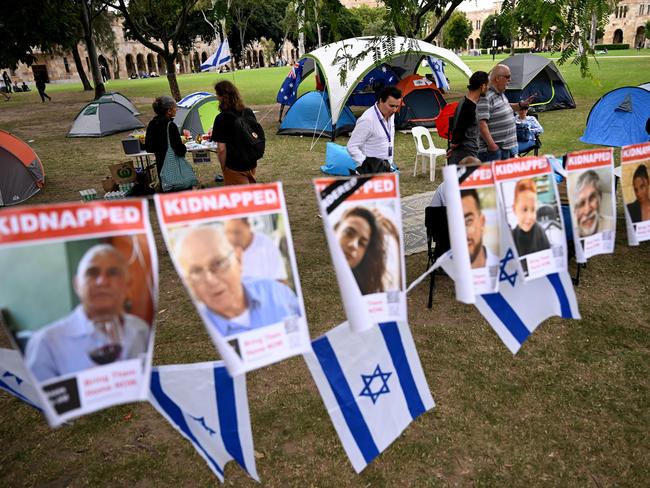 Pro-Israel protest camp at the University of Queensland (UQ) in Brisbane. Picture: Dan Peled/NCA NewsWire